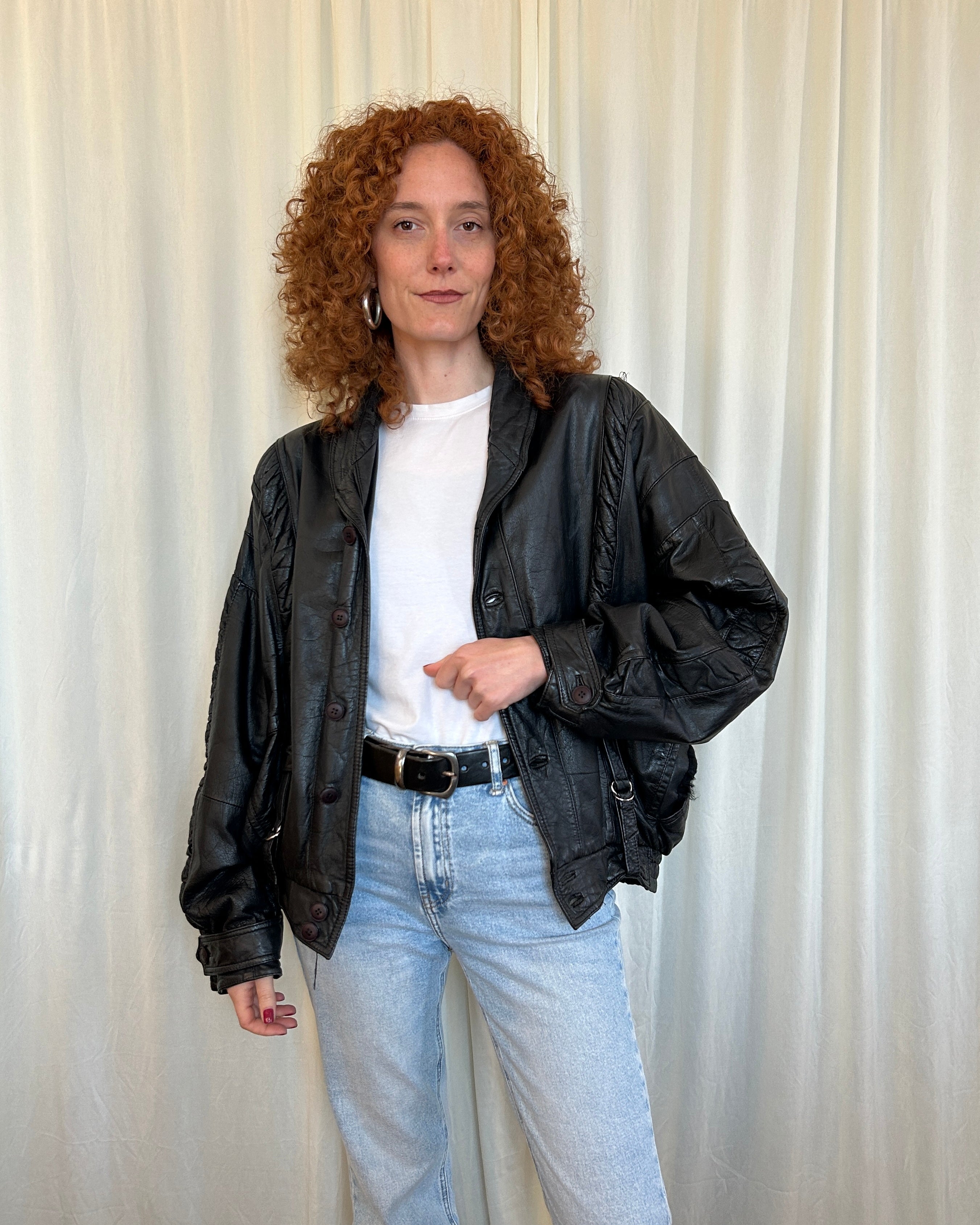 ONLY - Bomber taglio corto nero in pelle sintetica