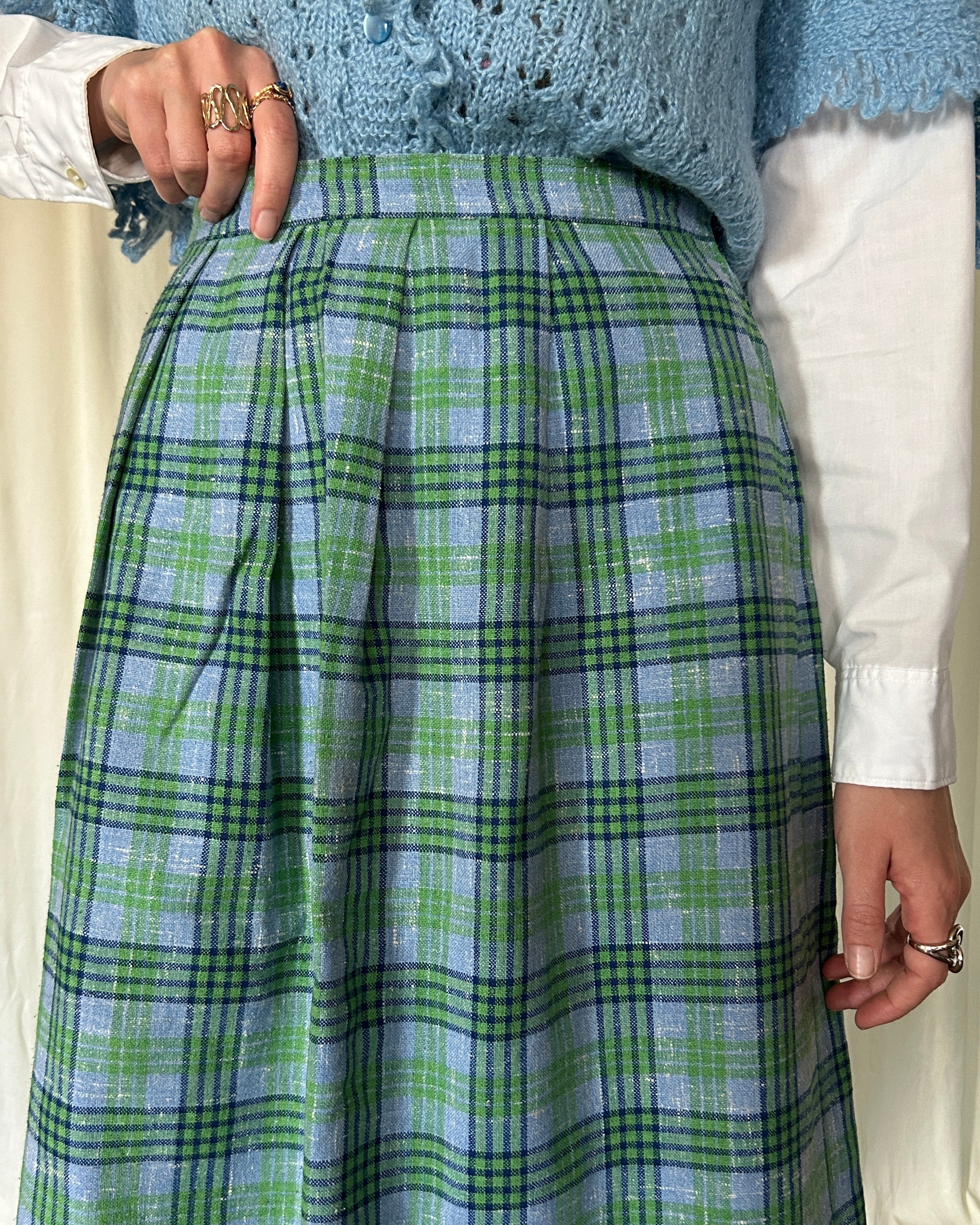 Gonna tartan azzurra e verde