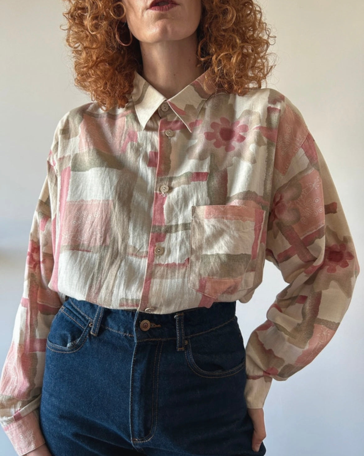 Camicia beige e rosa