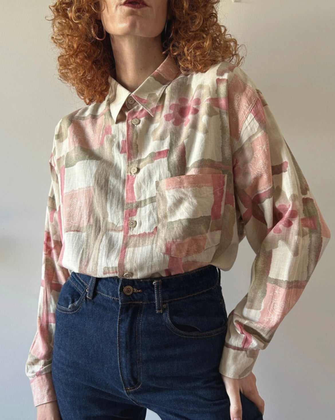 Camicia beige e rosa