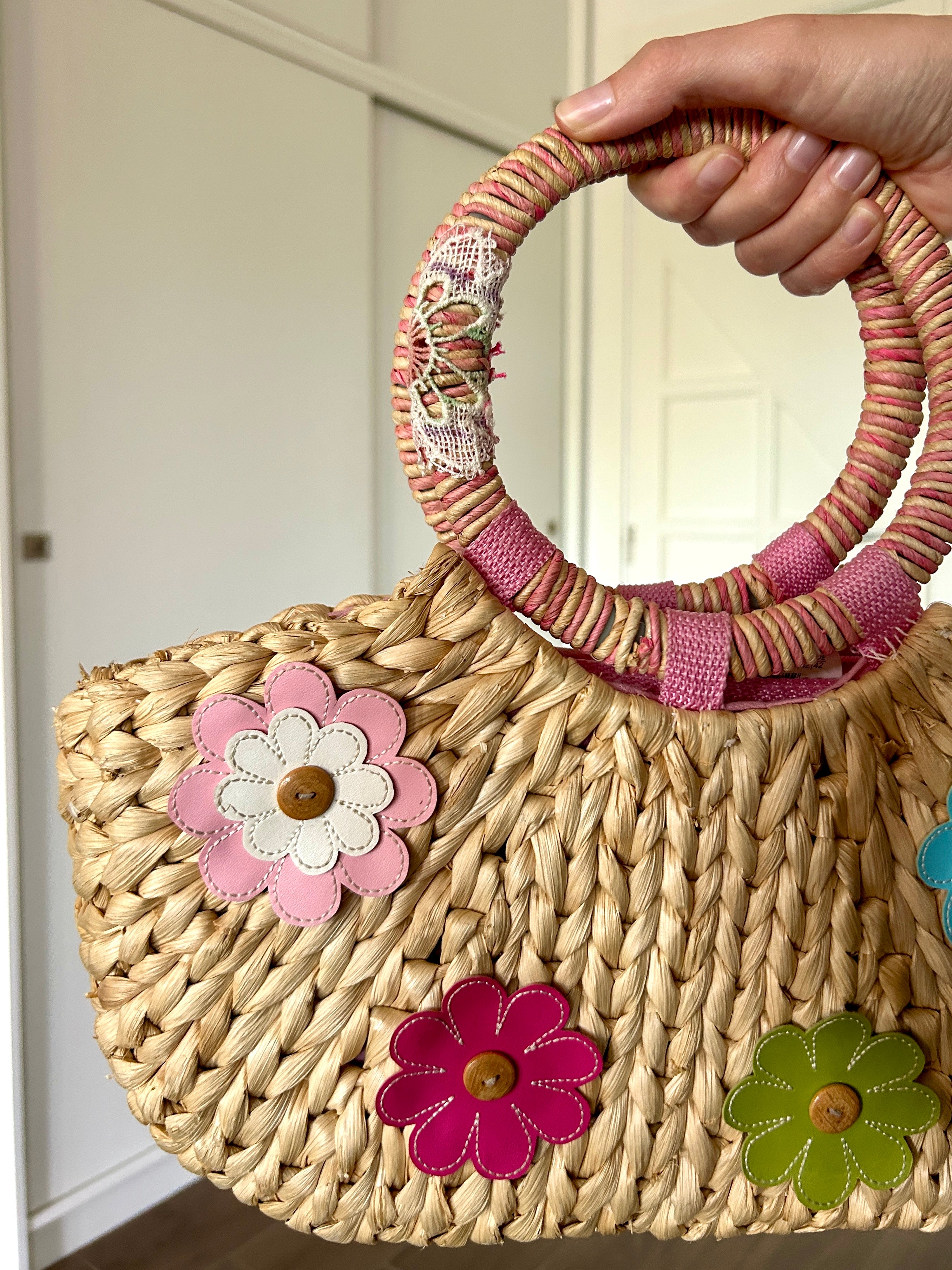 Borsetta paglia con fiori