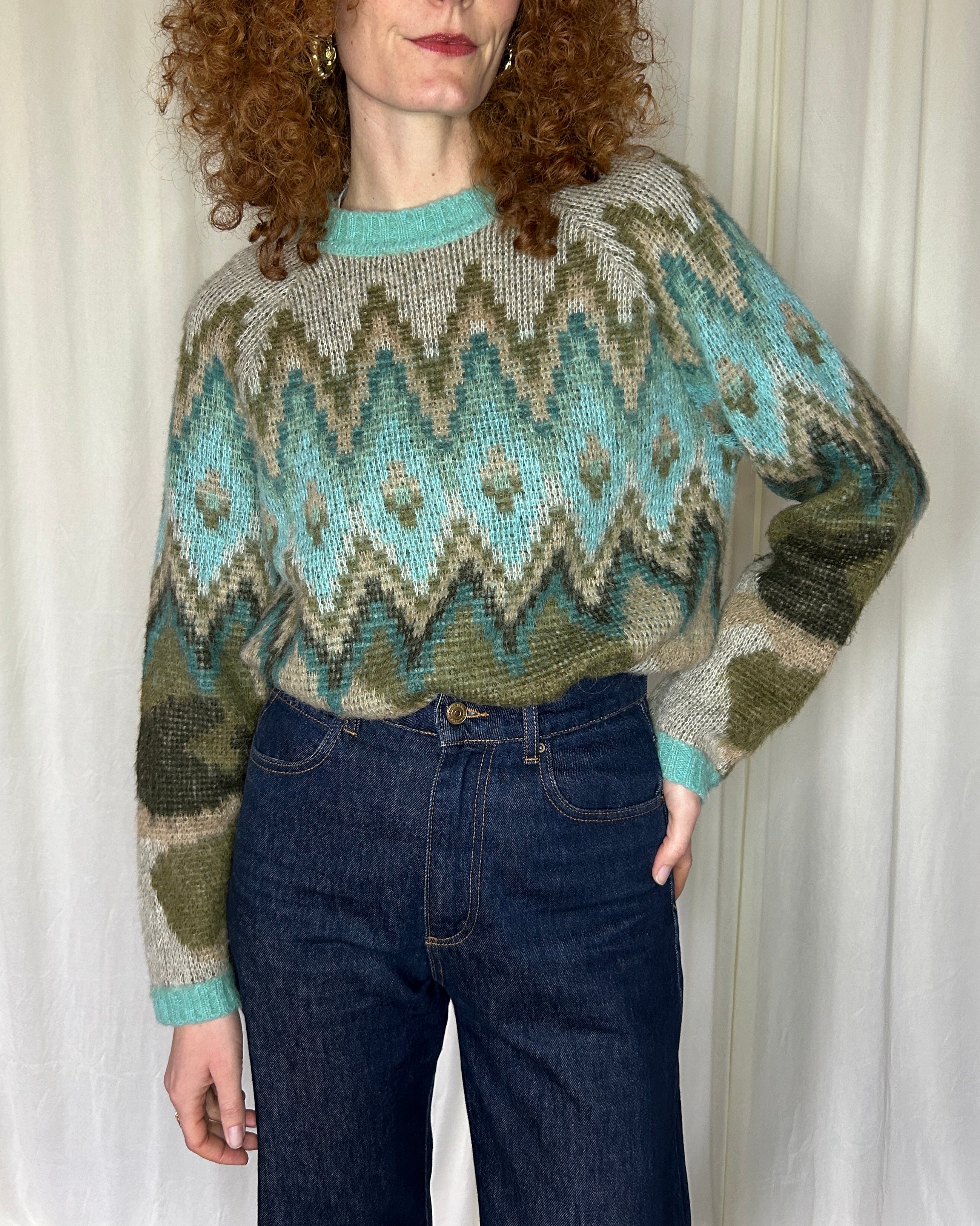 Maglione verde e azzurro