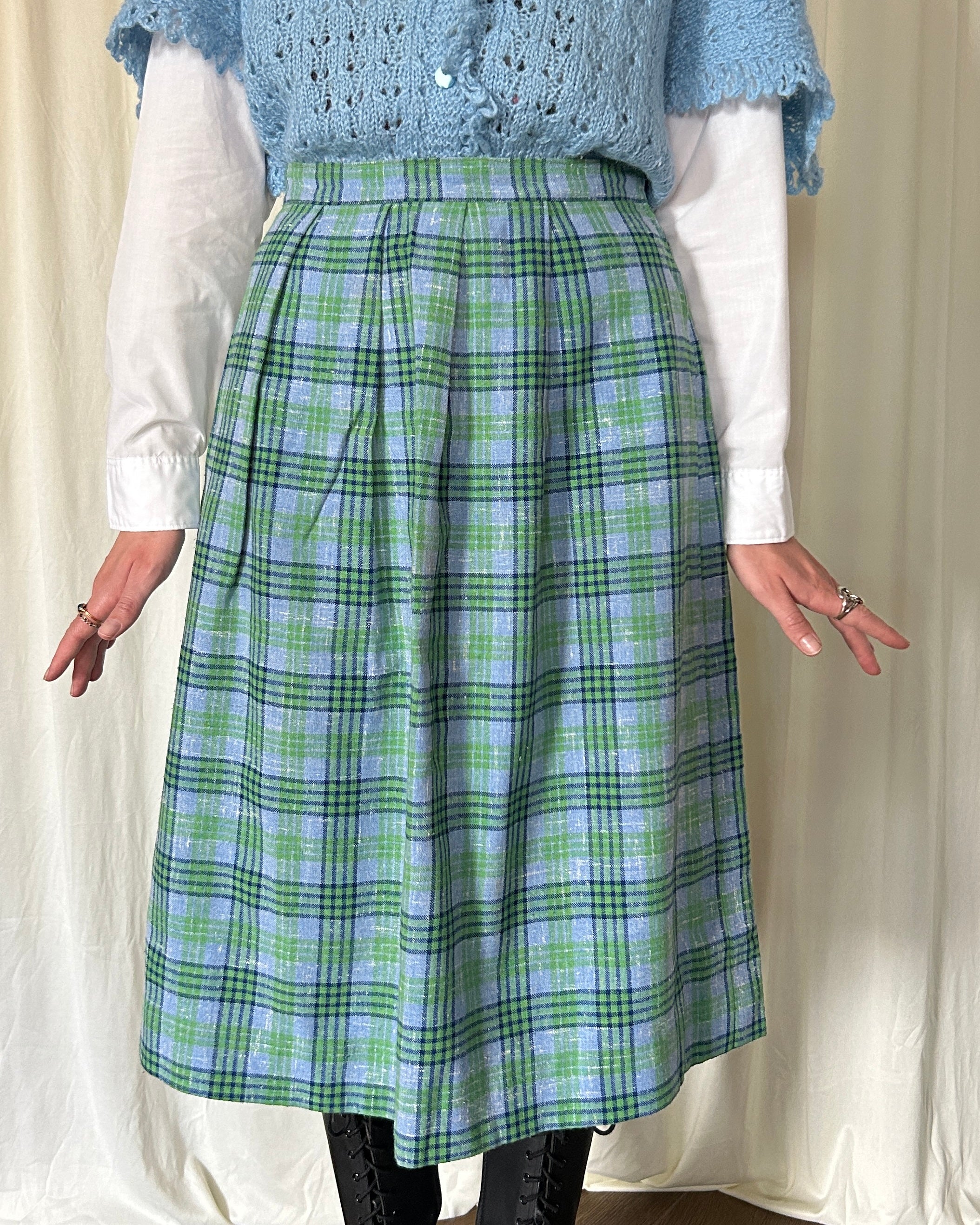 Gonna tartan azzurra e verde